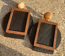 Load image into Gallery viewer, Handmade wood and leather Abstract Clip on Earrings
