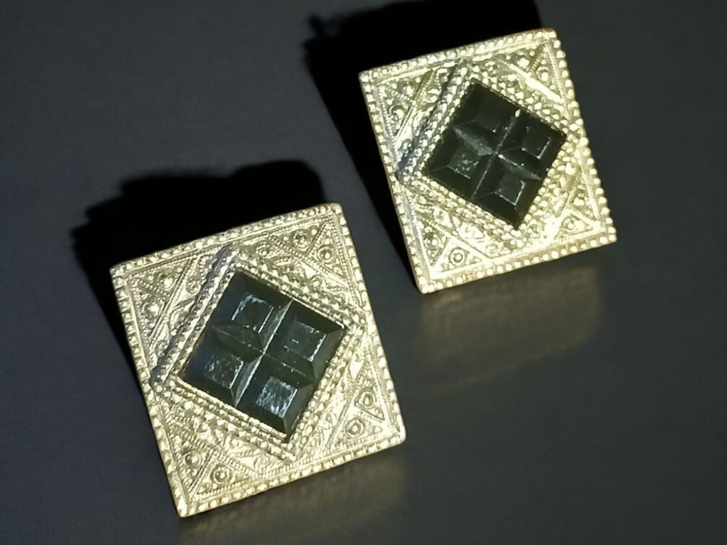Vintage avant garde square medallion clip on studs 1980s
