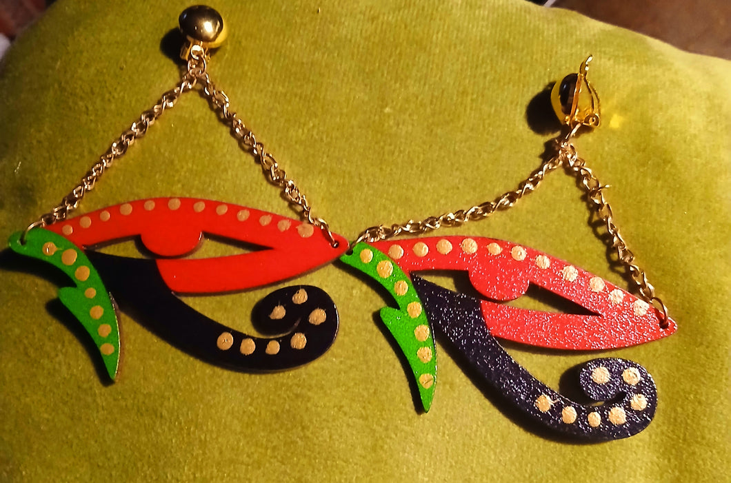 Clip On RBG Eye of Horus Dangle Earrings