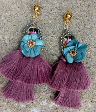 Load image into Gallery viewer, Handmade large glam boho clip on tassel earrings
