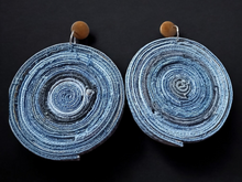 Load image into Gallery viewer, Handmade giant denim disc Earrings
