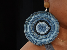 Load image into Gallery viewer, Handmade giant denim disc Earrings
