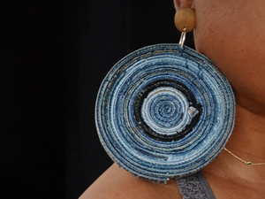 Handmade giant denim disc Earrings