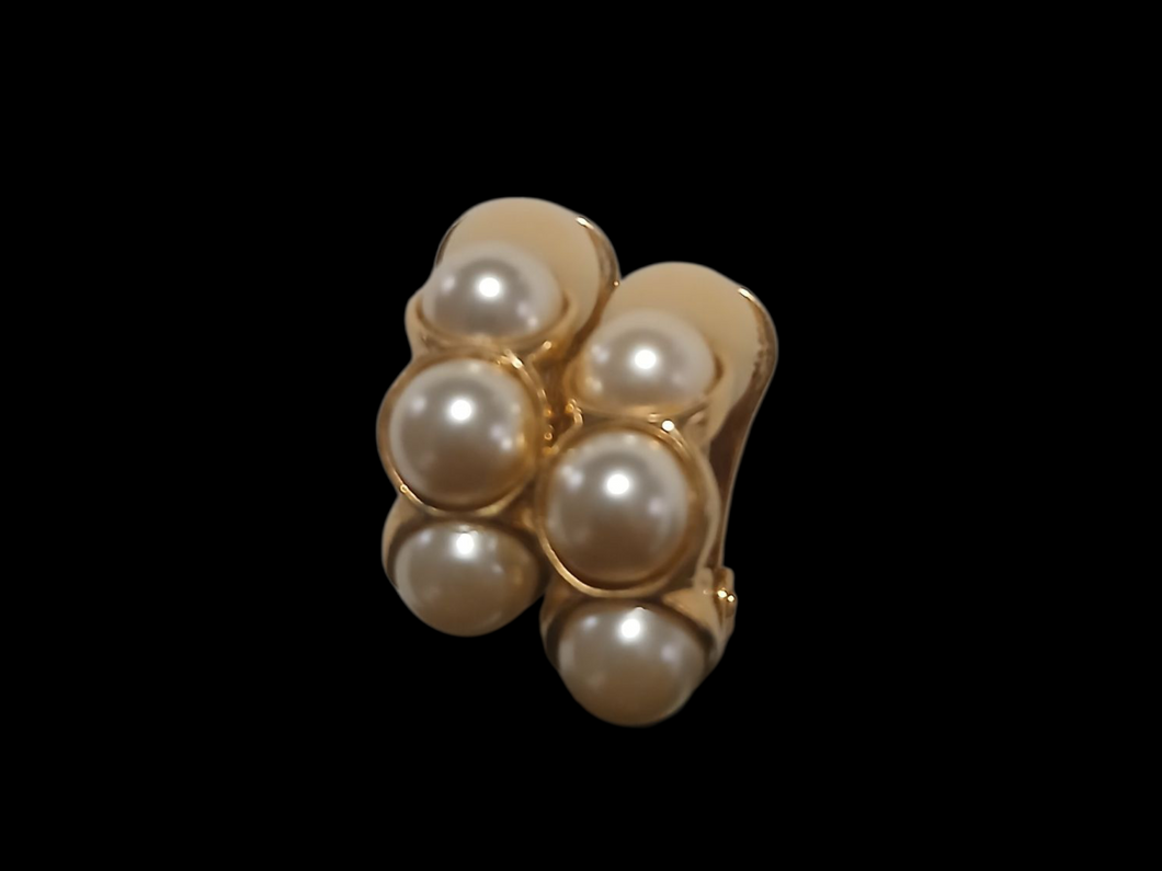 Faux pearl huggie hoop vintage clip on earrings