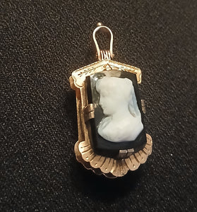 Victorian 10K Solid Rose Gold Decorated With Black Onyx and Carnelian Agate Pocket Watch Fob, Locket, Pendant. total weight 12 Grams