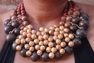 Avant Garde chunky wooden bead necklace and clip on earrings set