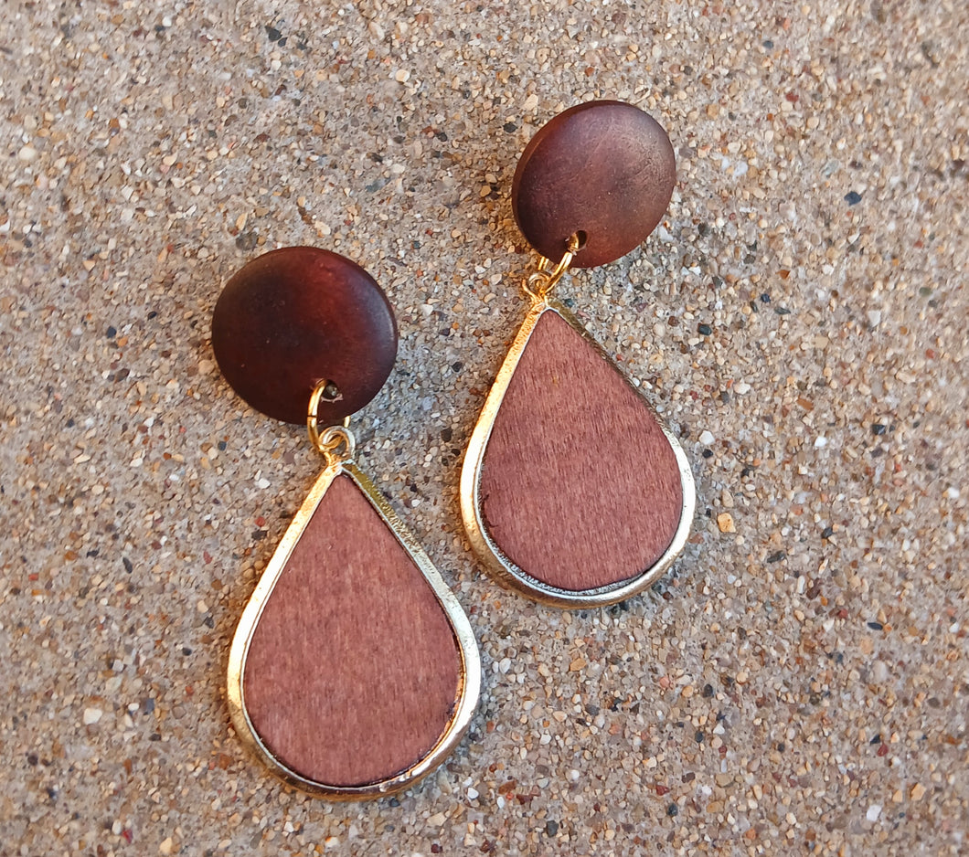 Small Minimalist wood and metal  Clip on Earrings