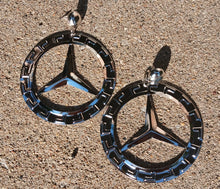 Load image into Gallery viewer, Vintage 1980s Benz Medallion hoops
