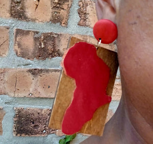 Handmade wood and leather Africa Clip on Earrings