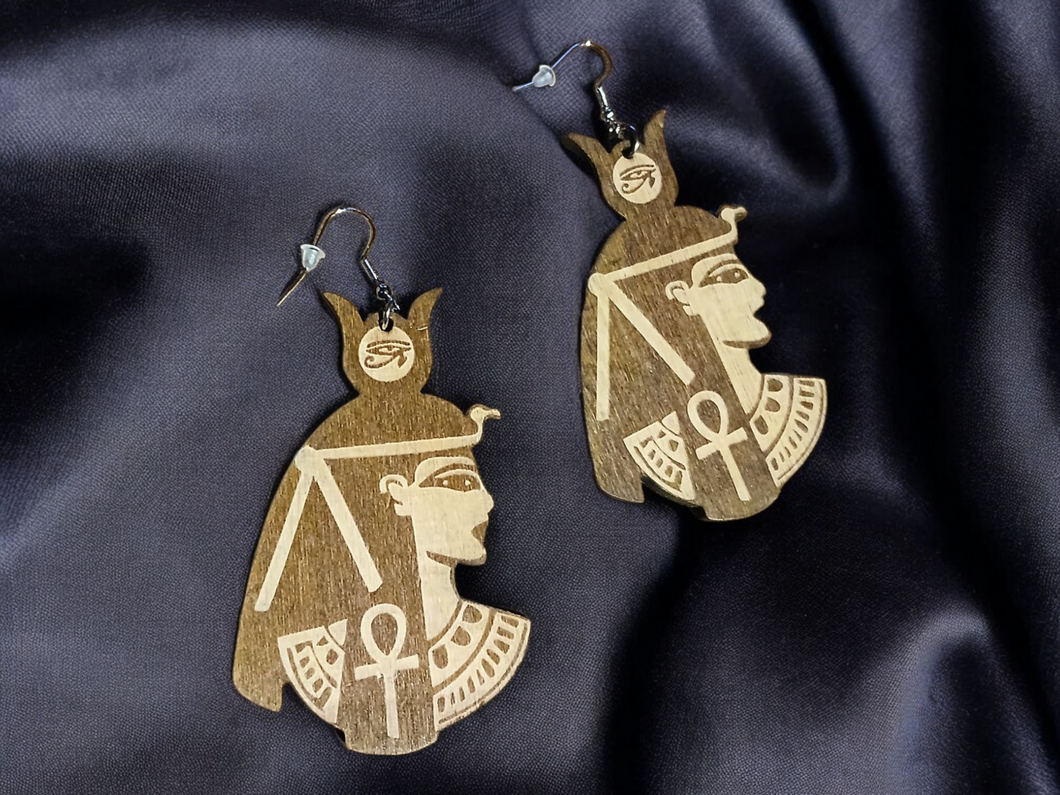Egyptian Queen Design Wooden Earrings