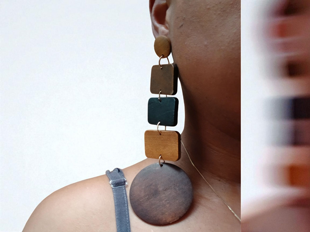 Large Handmade Geometric wood earrings