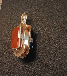 Victorian 10K Solid Rose Gold Decorated With Black Onyx and Carnelian Agate Pocket Watch Fob, Locket, Pendant. total weight 12 Grams