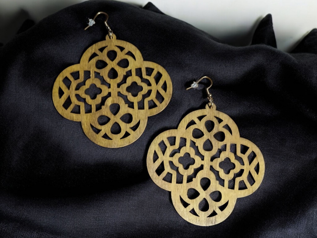 Natural wood dangle boho earrings