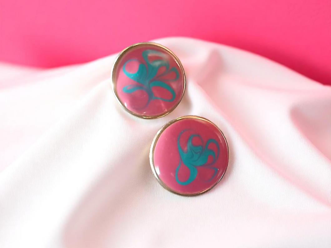 Vintage enameled metal clip on earrings