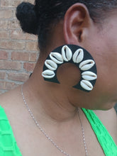 Load image into Gallery viewer, Handmade wood and cowrie earrings
