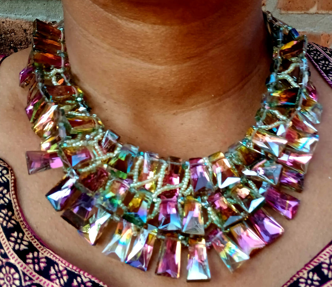Rare Nakamol Swarovski glass Bib necklace. handmade one of a kind Very hard to find