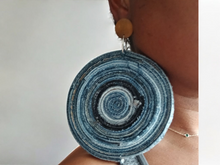 Load image into Gallery viewer, Handmade giant denim disc Earrings
