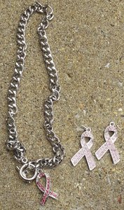 Breast Cancer Awareness "Pink Ribbon" Necklace Set