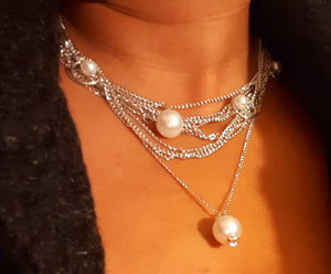 Pearl and Chains collar Necklace