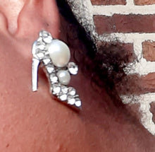 Load image into Gallery viewer, Rhinestone And Faux Pearl &quot;Heels&quot; Earrings
