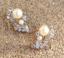 Load image into Gallery viewer, Rhinestone And Faux Pearl &quot;Heels&quot; Earrings
