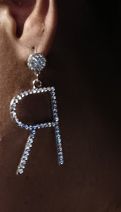 Rhinestone "R" Initial Earrings